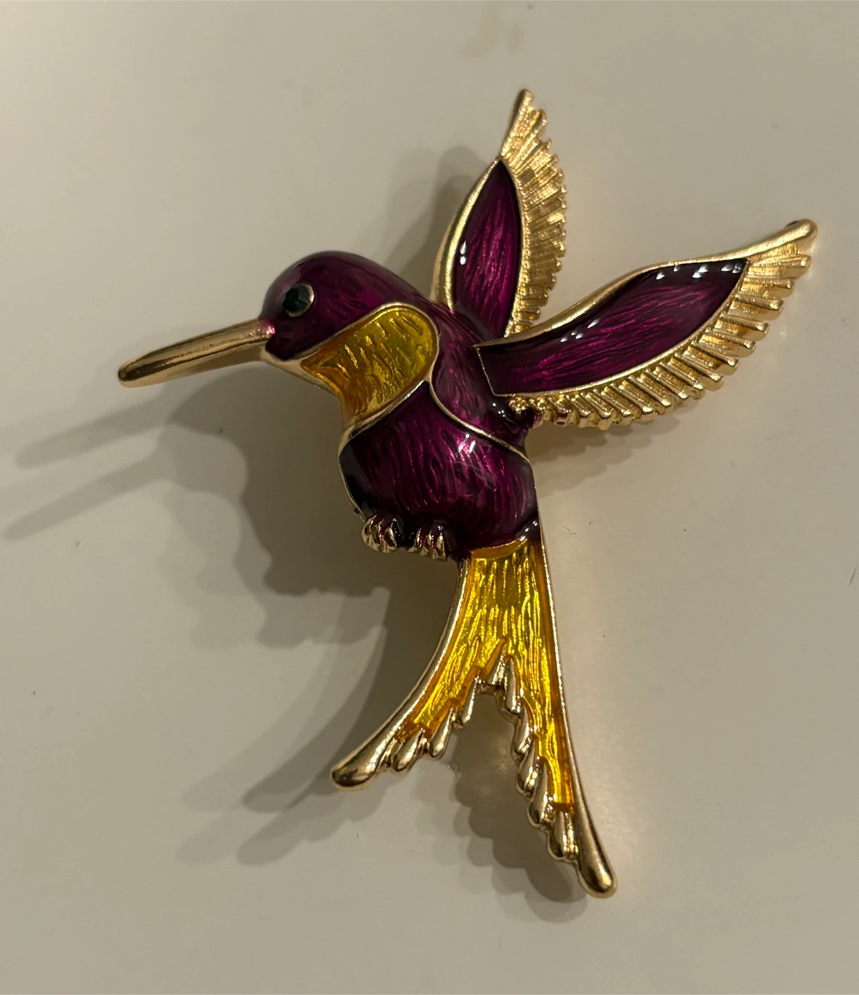 Beautiful Gold-Tone Hummingbird Enamel Brooch - photo 3