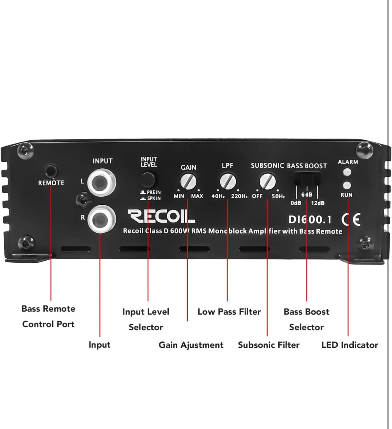 Recoil DI600.1 Class D 600W Mono Amplifier with Bass Remote - photo 5