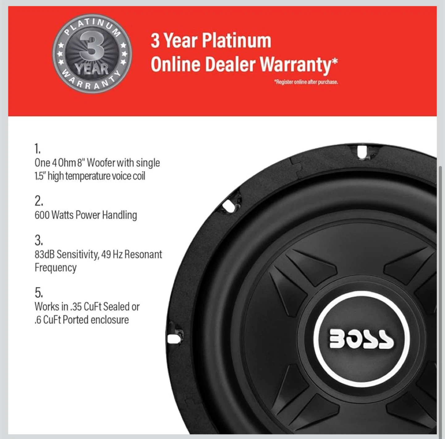 BOSS Audio Systems 8" 4 Ohm Subwoofer - photo 3