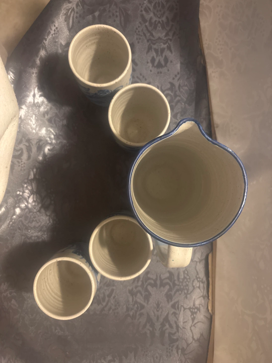 Pitcher and 4 Cups Set Blue Bird Design - photo 2