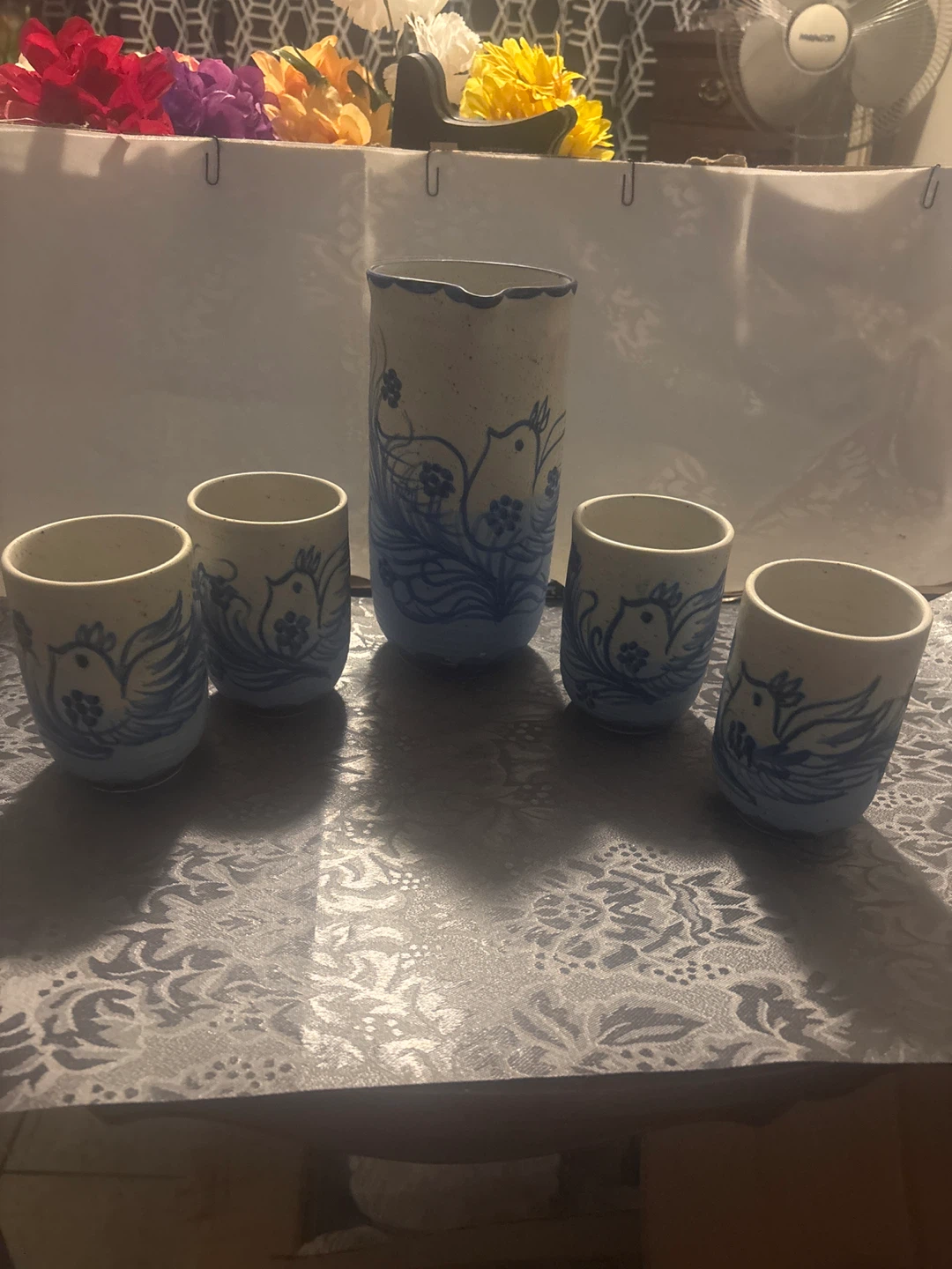 Pitcher and 4 Cups Set Blue Bird Design - photo 3