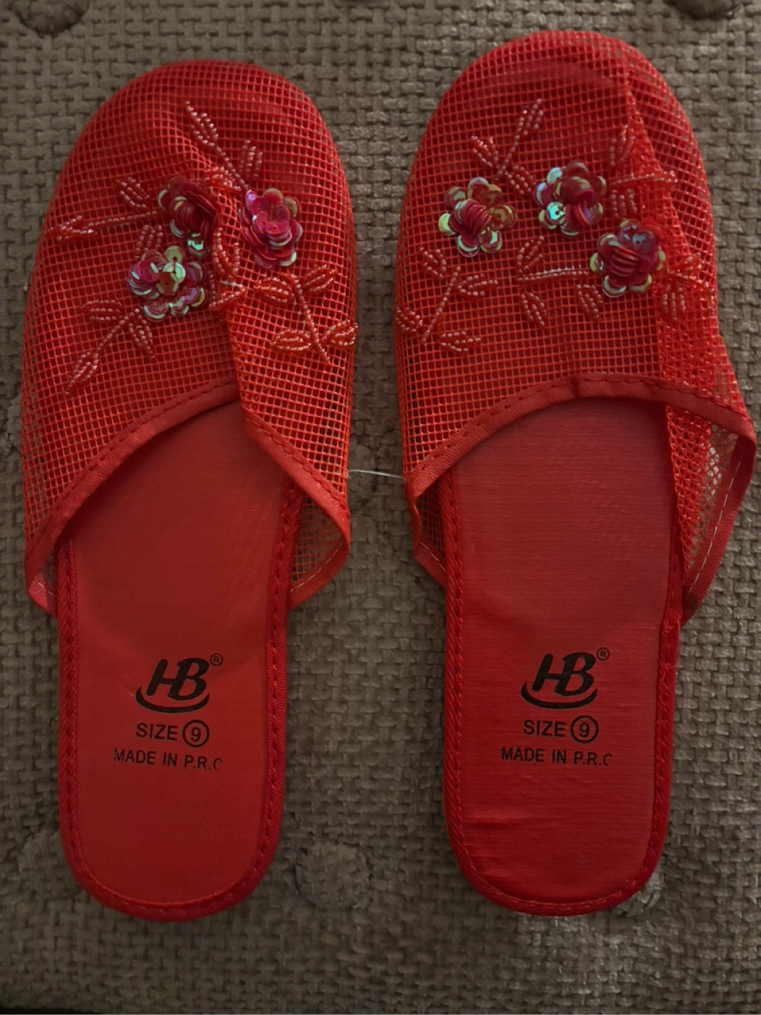 Red Mesh Chinese Slippers