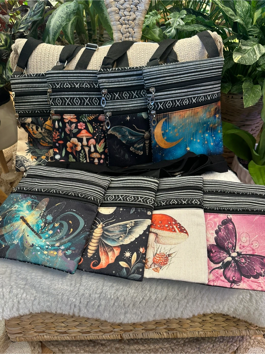 Nature Inspired fabric crossbody handbags with Various Designs