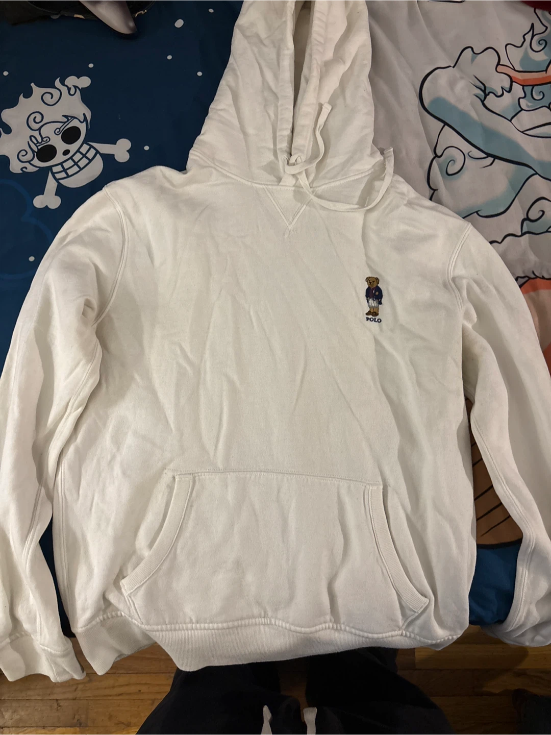 Polo Ralph Lauren White Hoodie with Bear Logo - Size M