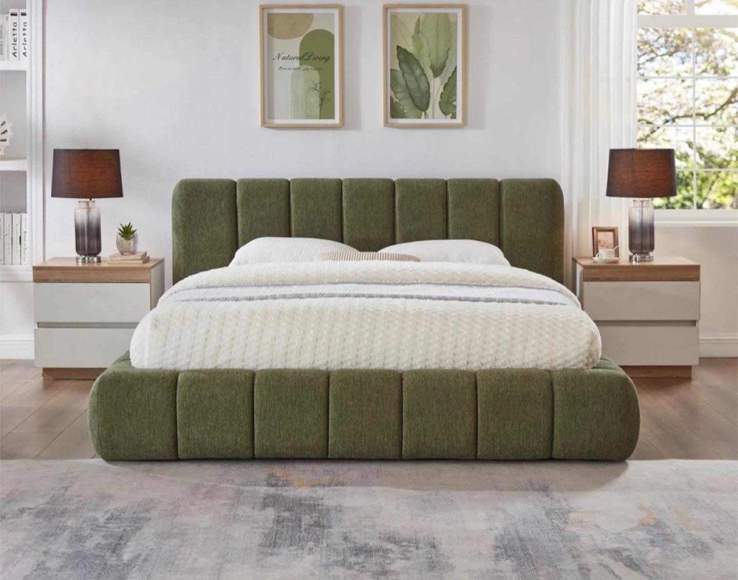 Green Upholstered Platform Bed Frame