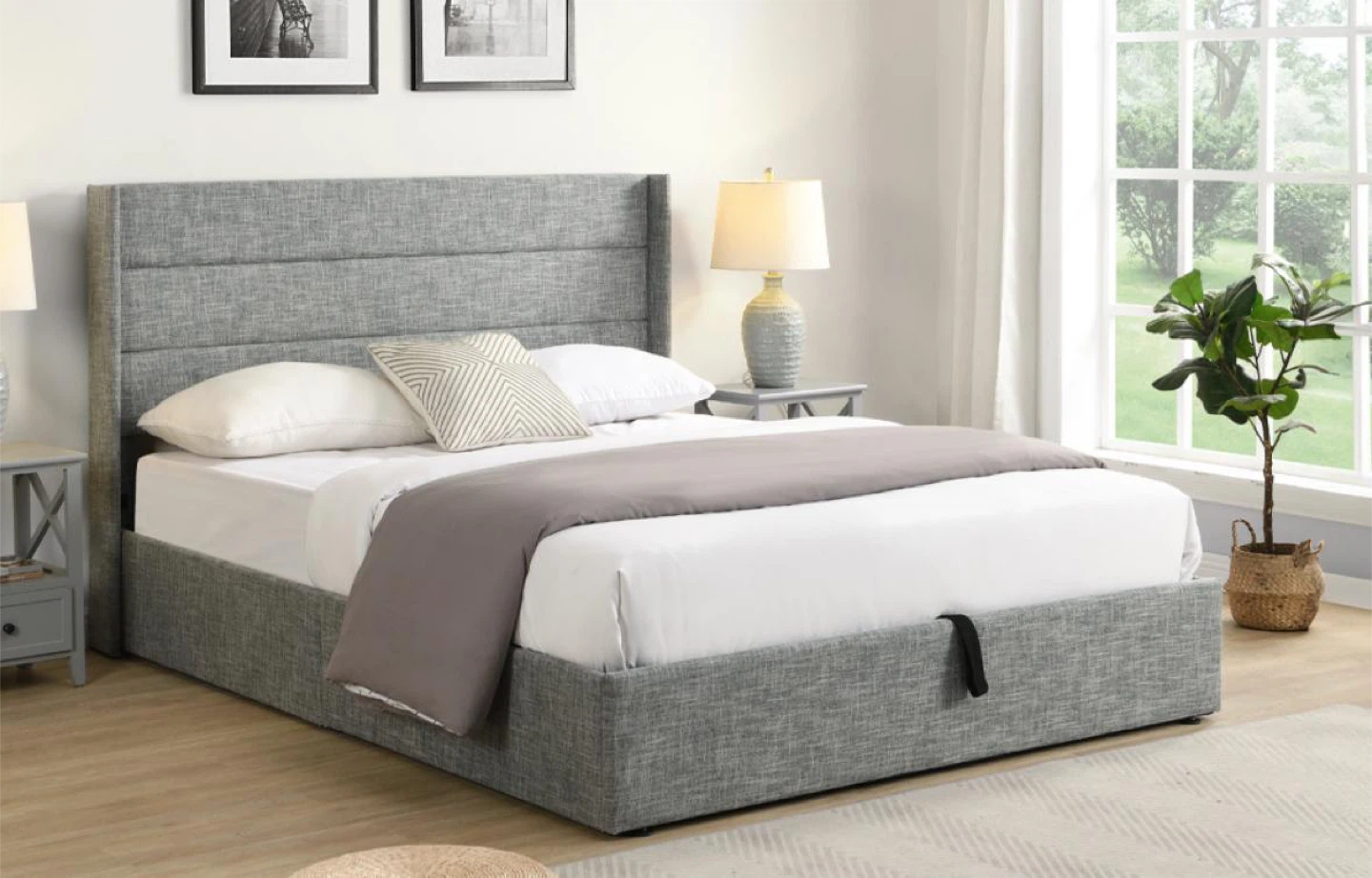 Grey Upholstered Storage Bed Frame