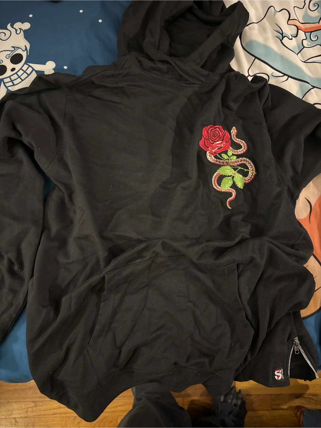 7 Souls Black Rose Snake Embroidered Hoodie XL
