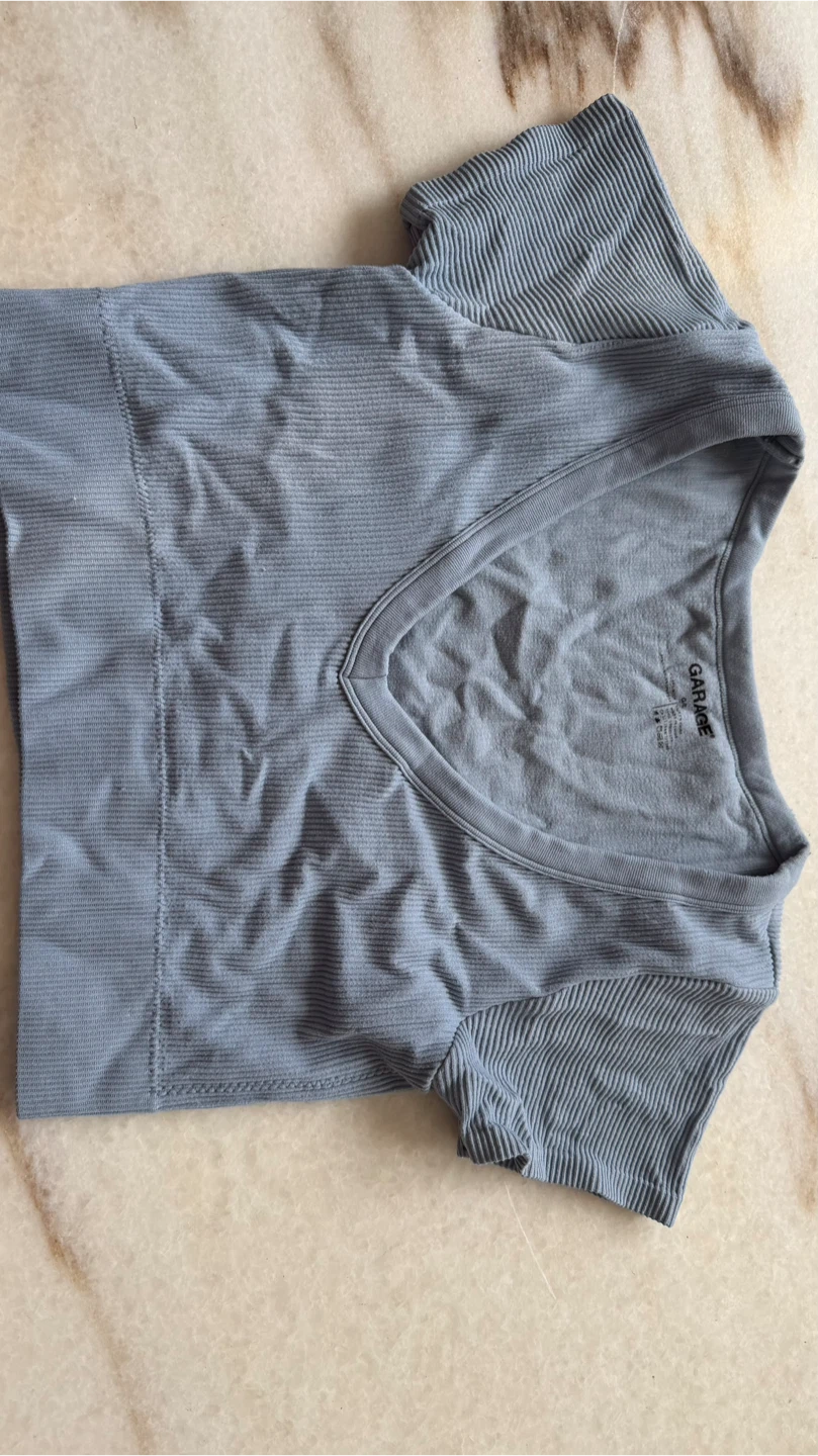 Garage Grey Ribbed V-Neck Cropped Top