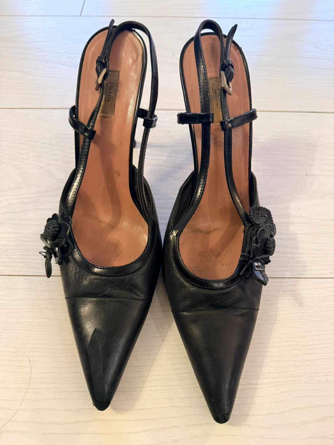 Prada Black Leather Slingback Heels - Size 39