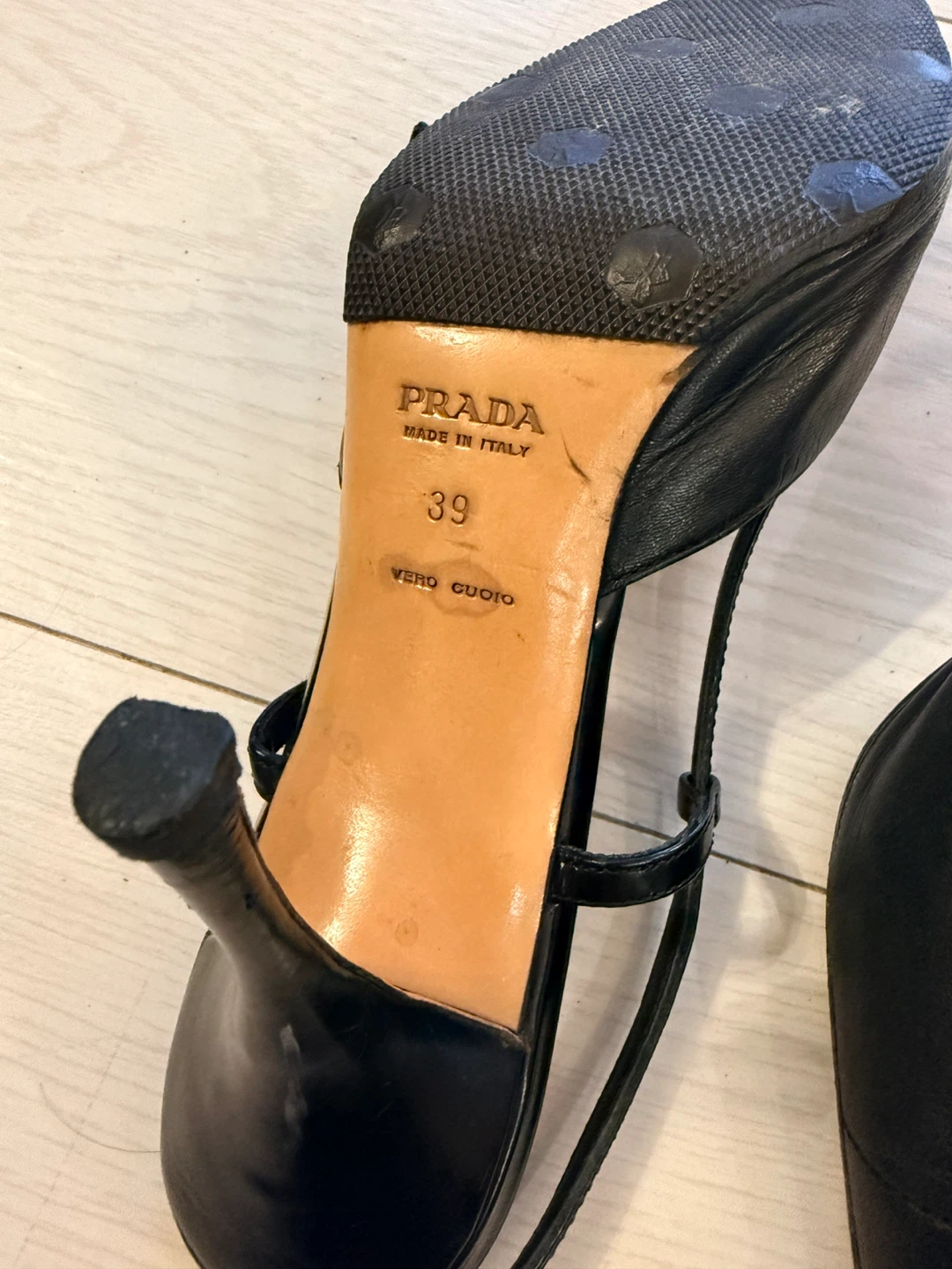 Prada Black Leather Slingback Heels - Size 39 - photo 3