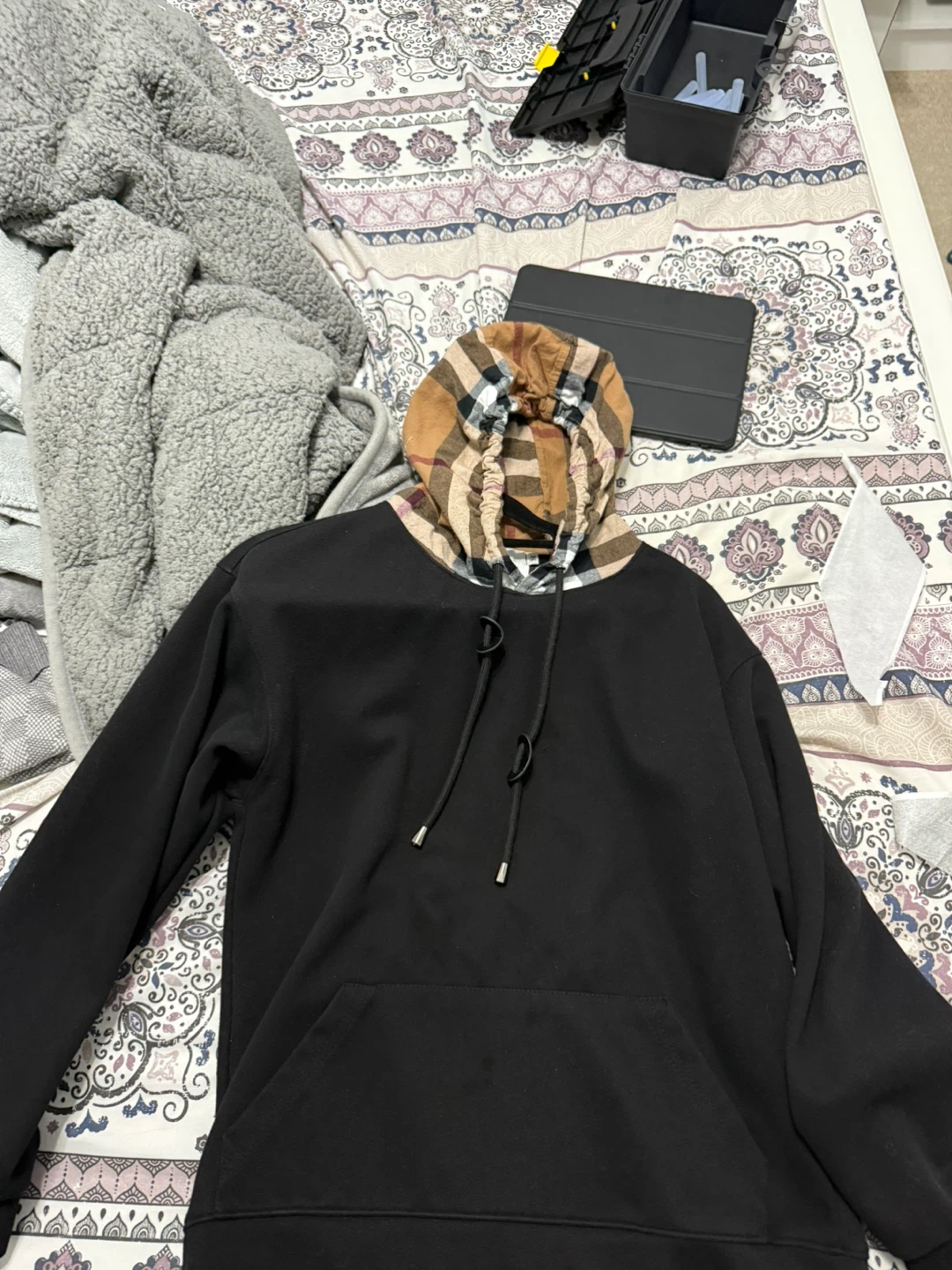 Burberry London England Hoodie - Black with Check Lining