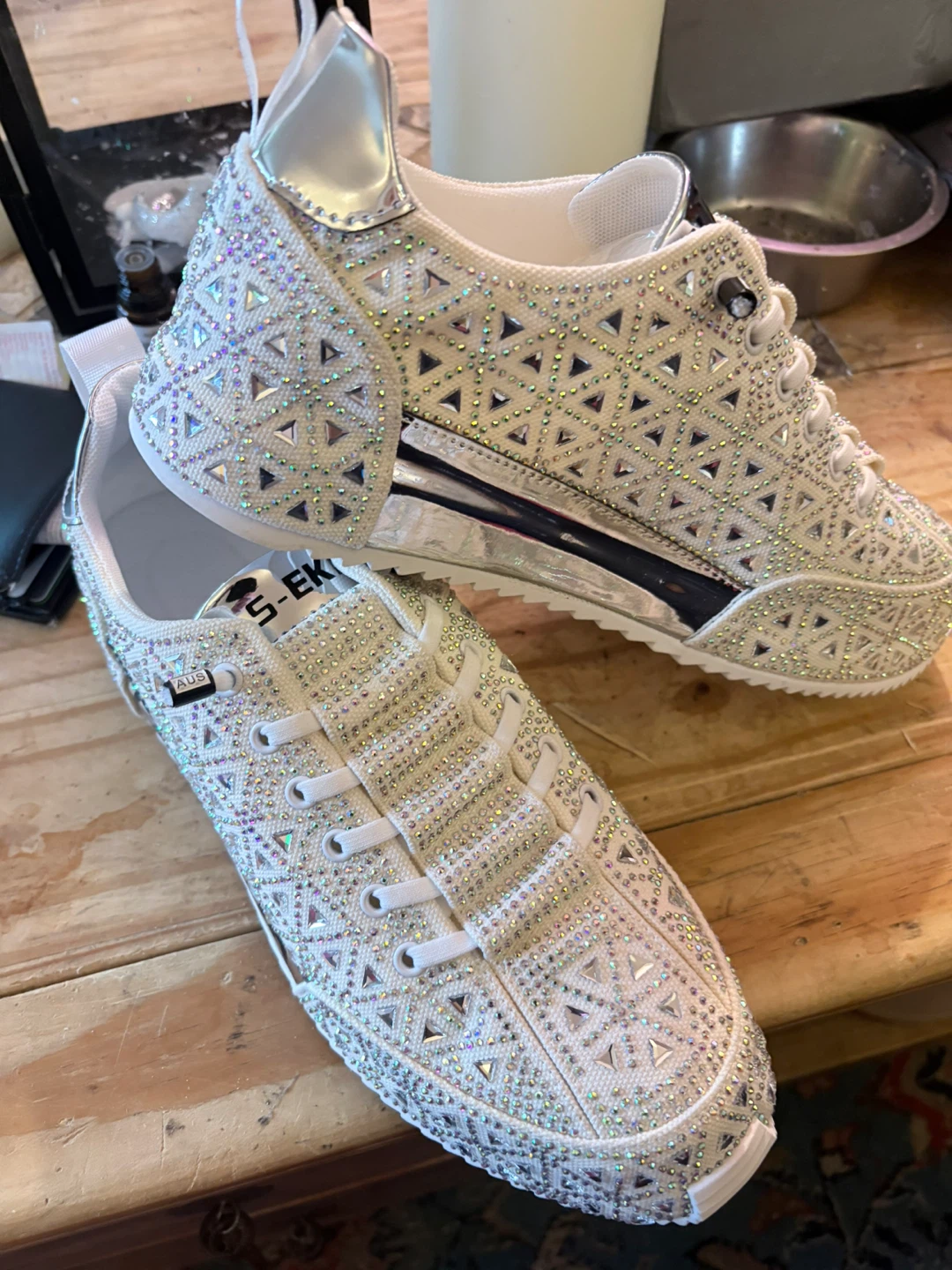 Men’s White Rhinestone Sneakers
