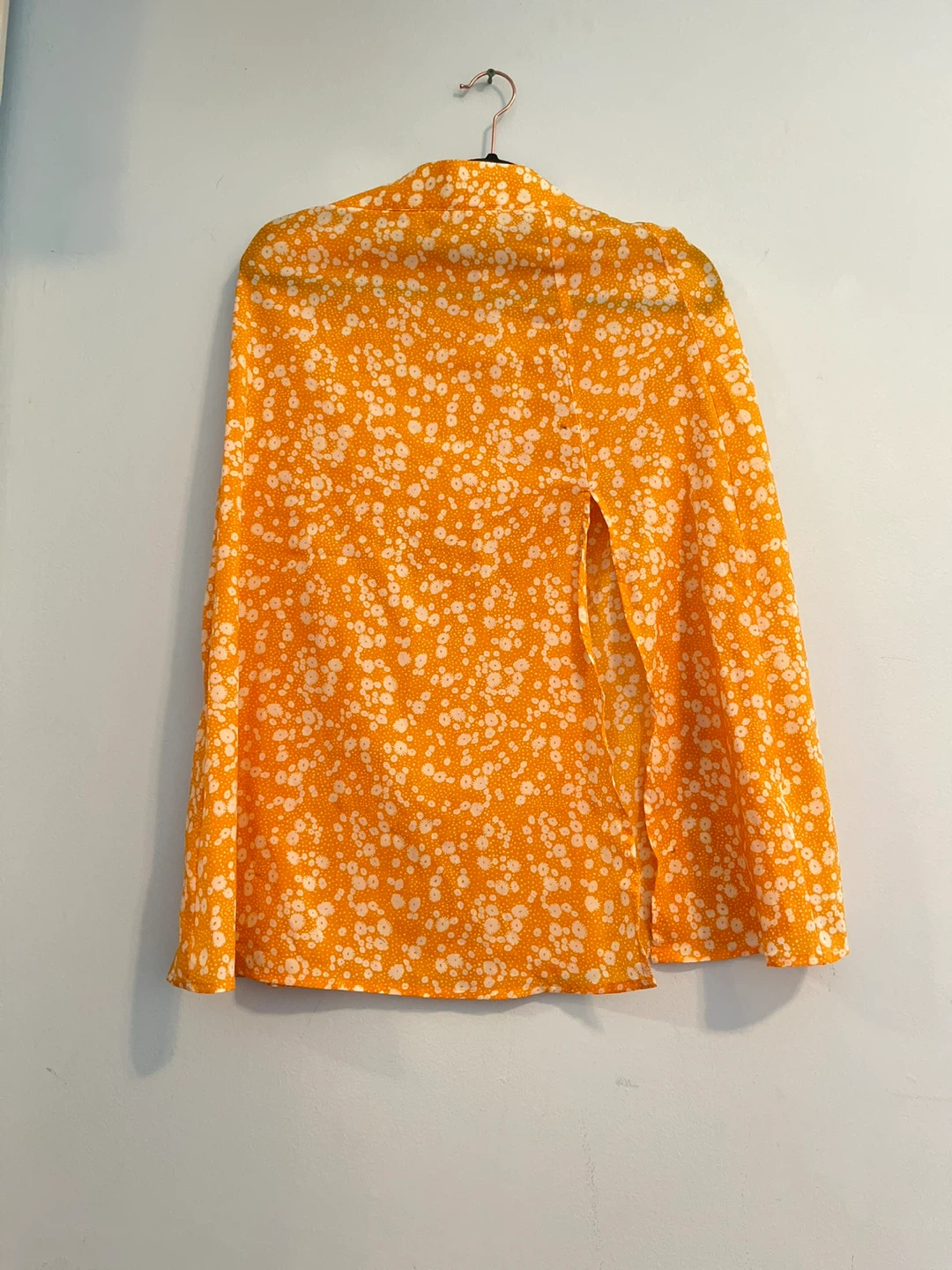 Fashionable Yellow-orange Floral Skirt with side slit