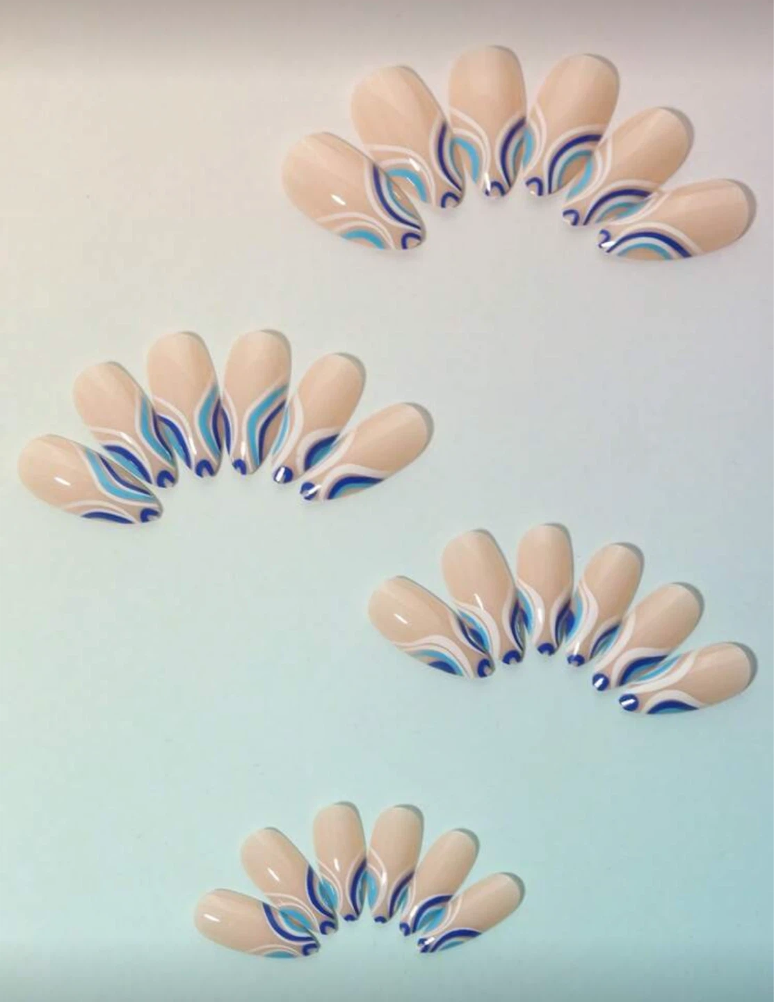 Press-On Nails with Blue and White Swirl Design - photo 4