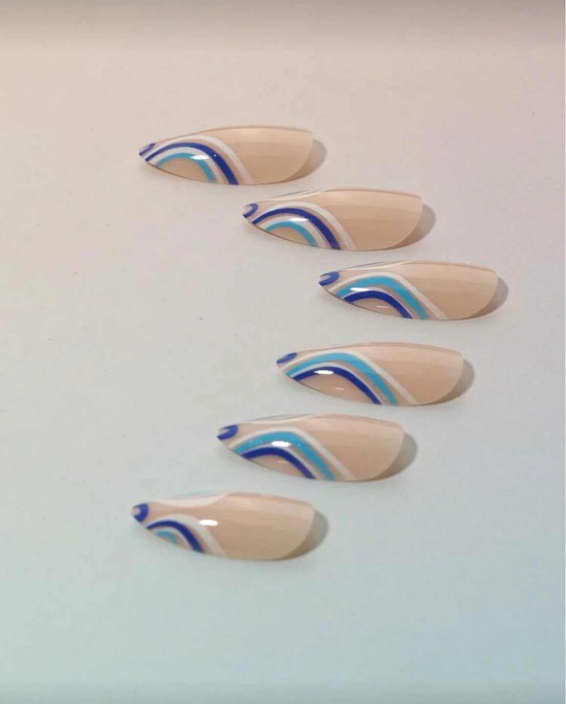 Press-On Nails with Blue and White Swirl Design - photo 5