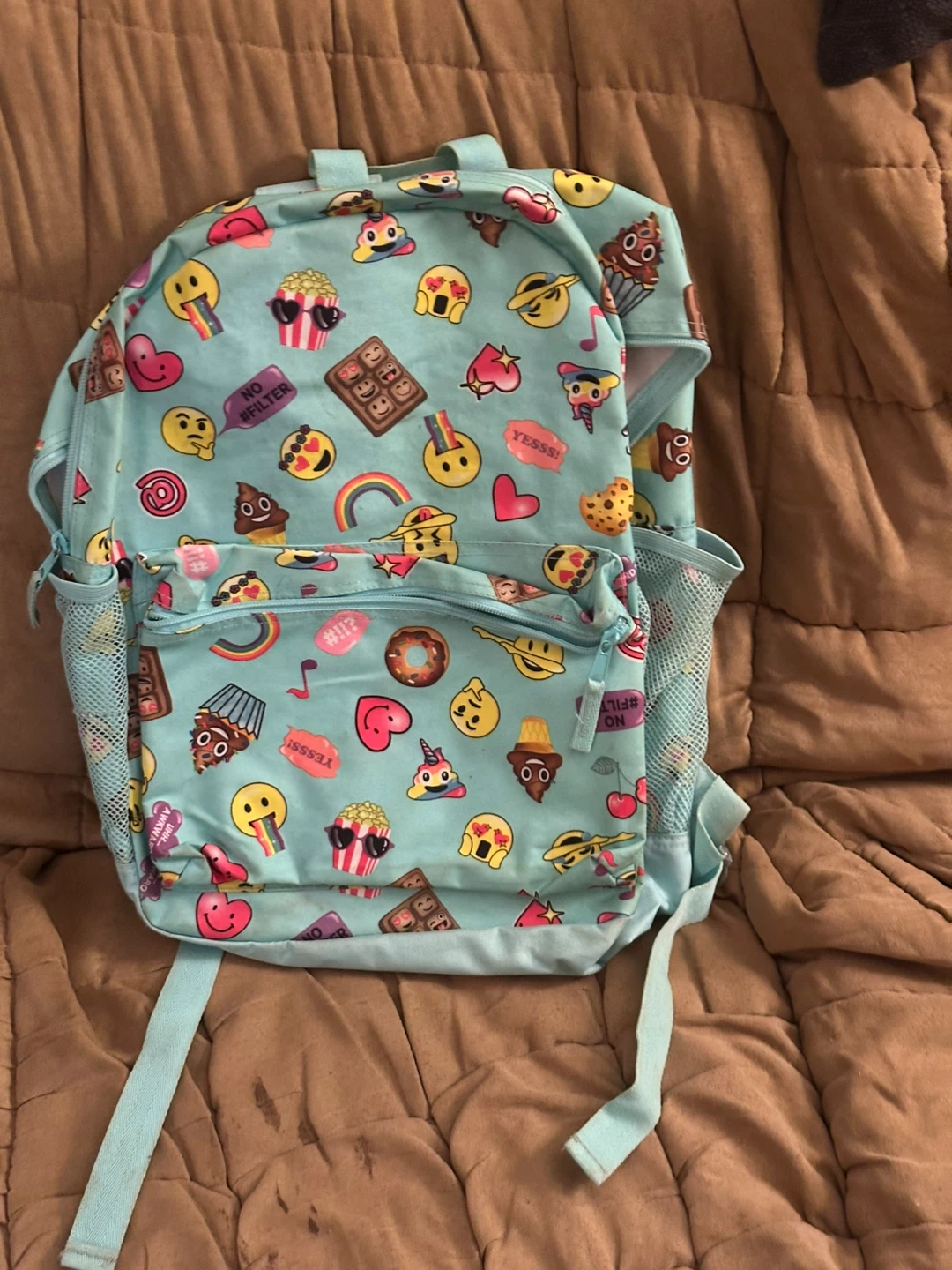 Children's Backpack - Blue with Emoji Print