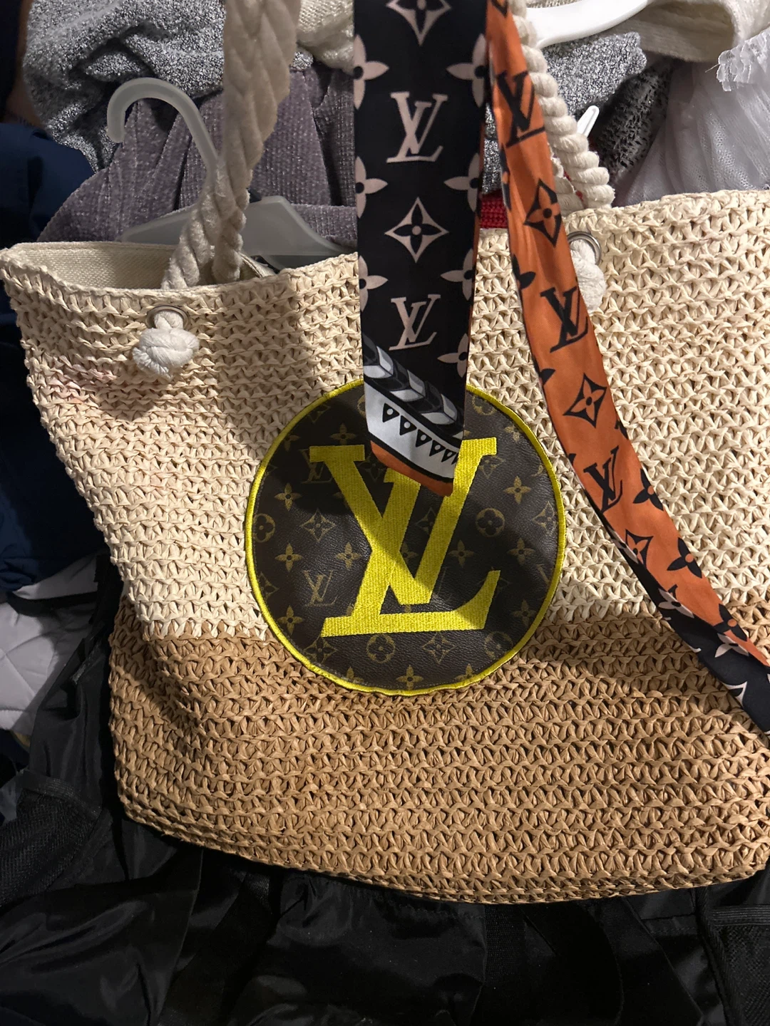 Straw Tote Bag with Scarf - photo 2