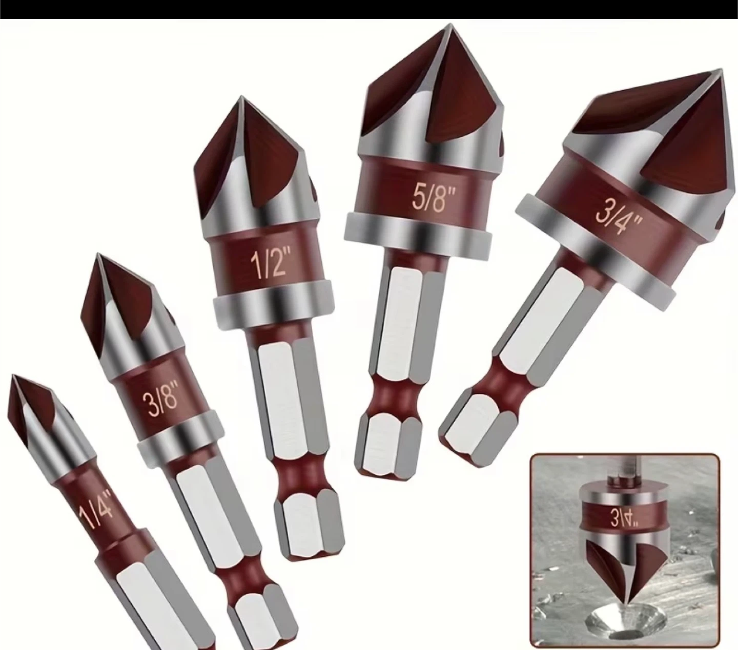 5 Piece Hexagonal Shank Countersunk Drill Bit Set