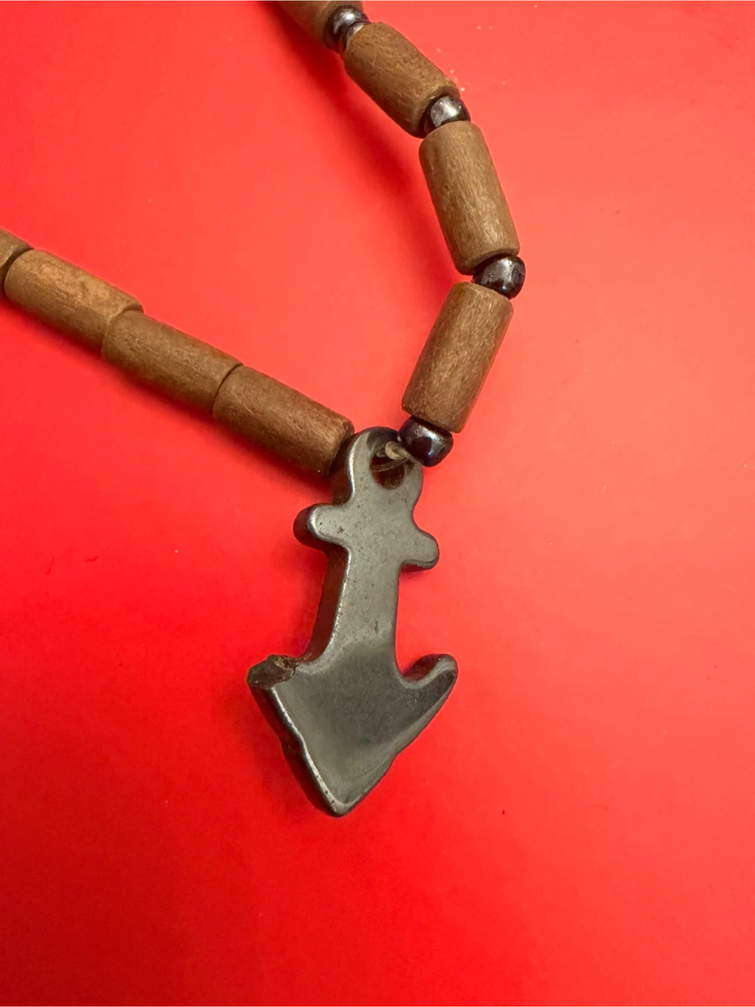 Wooden Bead Necklace with Anchor Pendant - photo 3