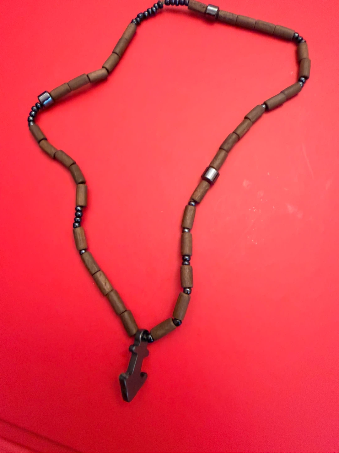 Wooden Bead Necklace with Anchor Pendant - photo 4
