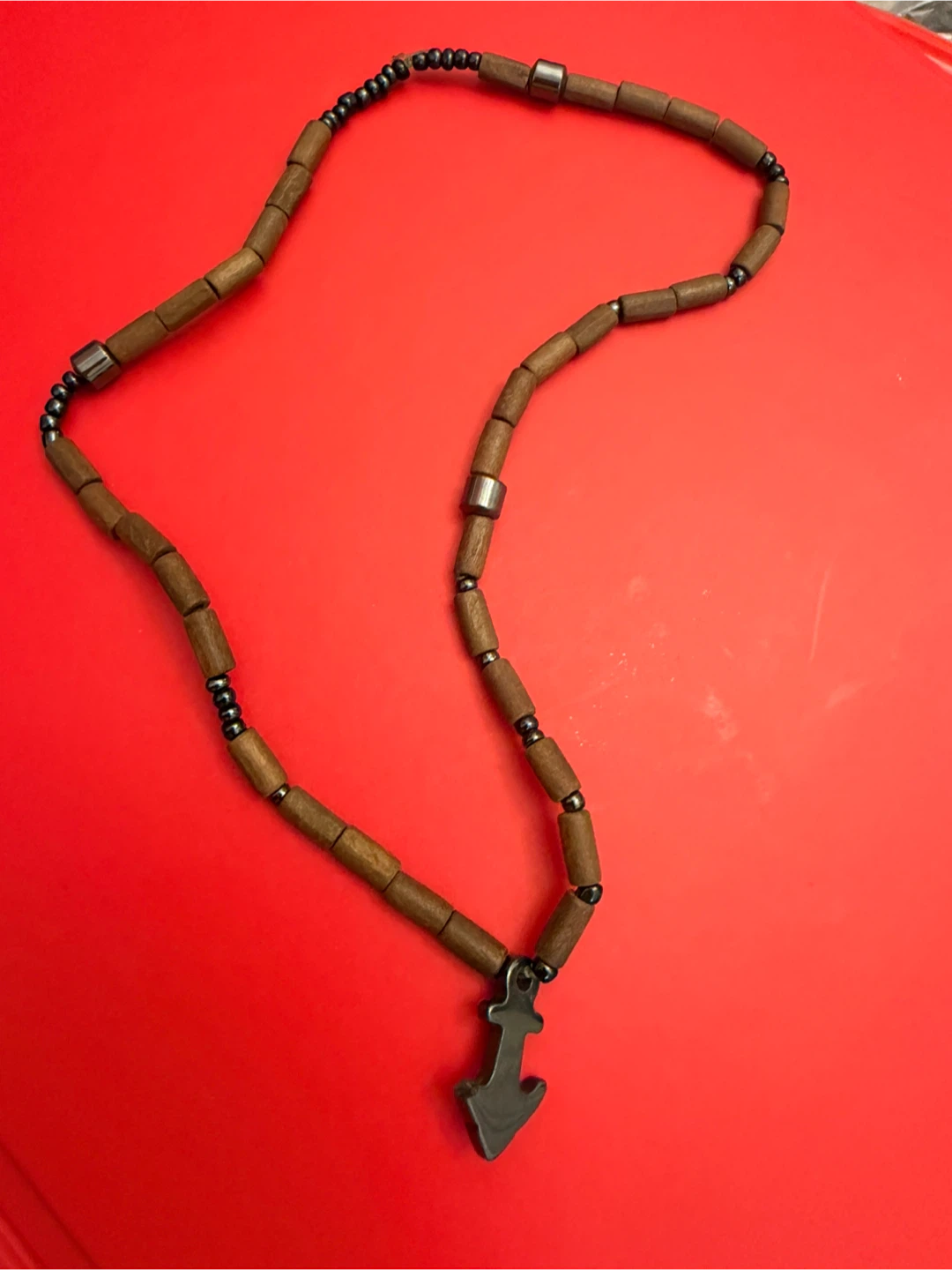 Wooden Bead Necklace with Anchor Pendant - photo 2