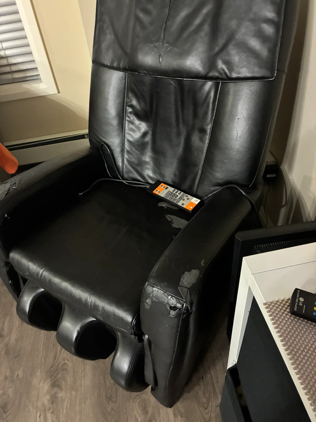 Black Leather Massage Chair with Remote - photo 2