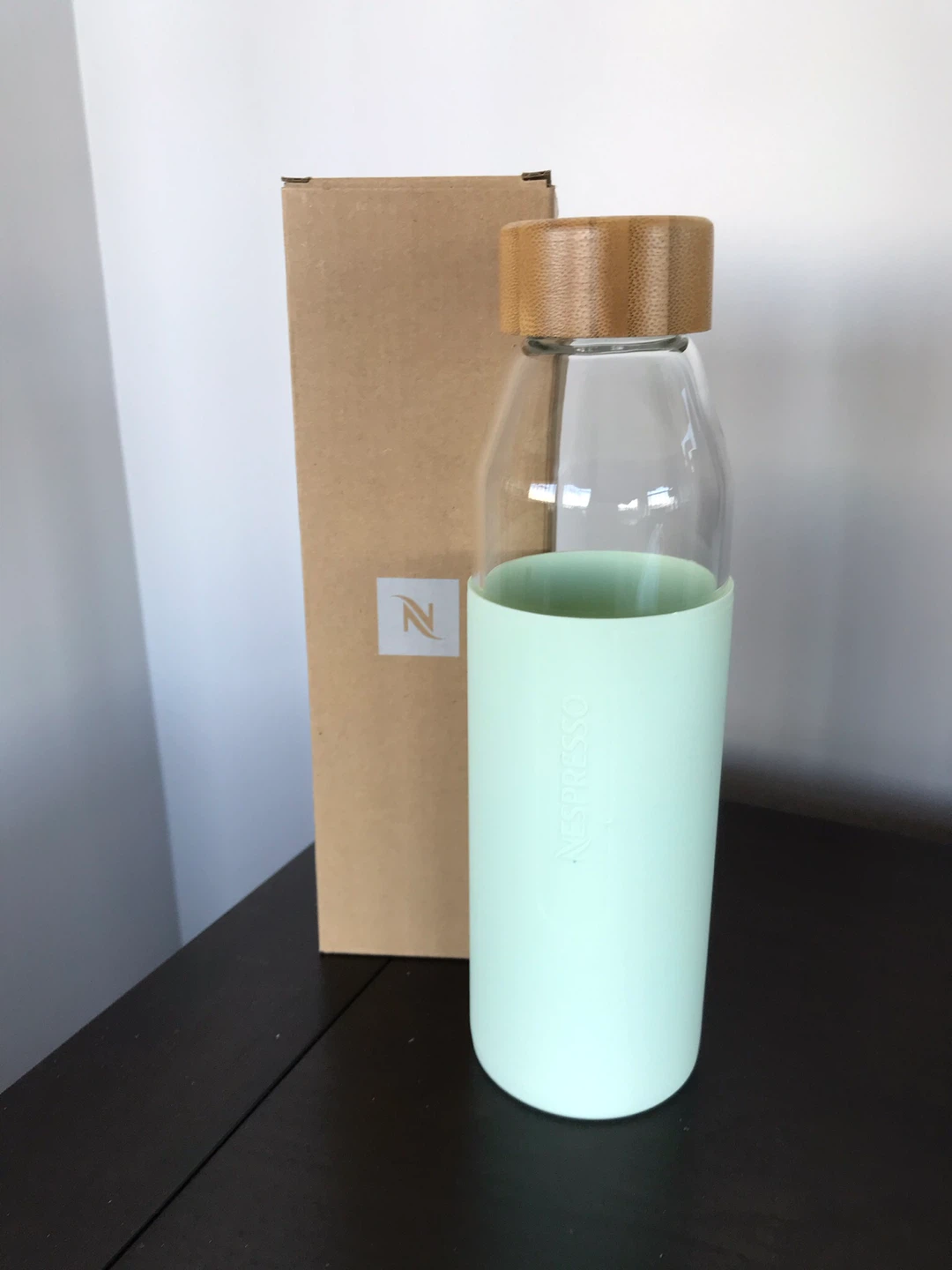 Nespresso Glass Water Bottle with Bamboo Lid