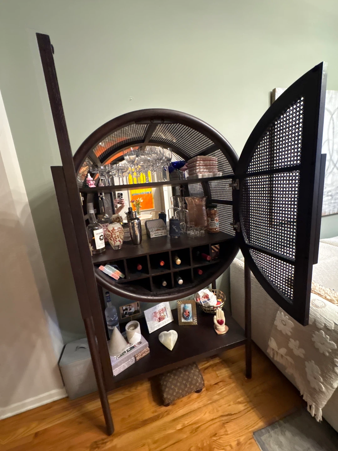 Crate and Barrel, Leanne Ford- Round Cane Door Bar Cabinet - photo 2