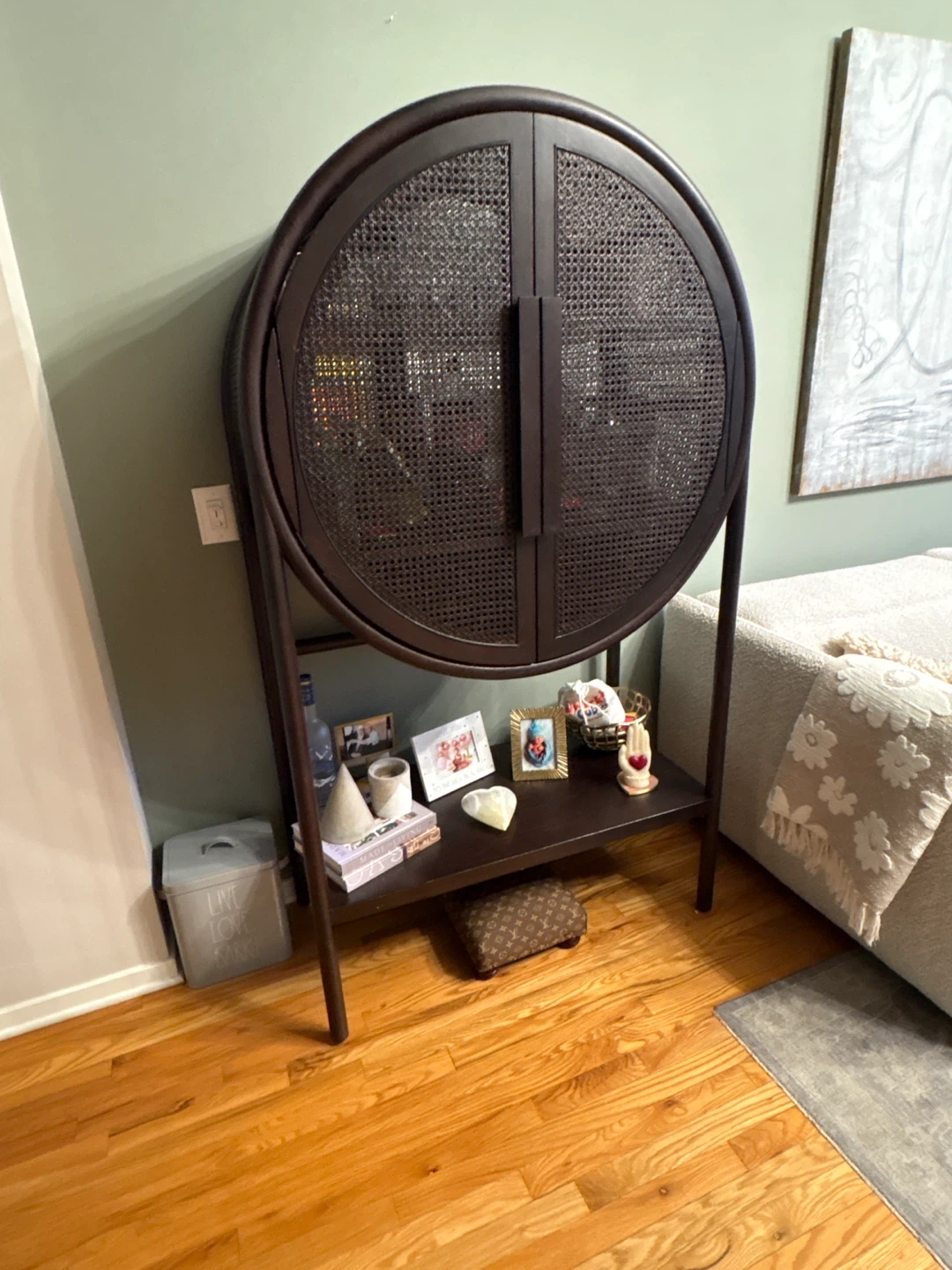 Crate and Barrel, Leanne Ford- Round Cane Door Bar Cabinet