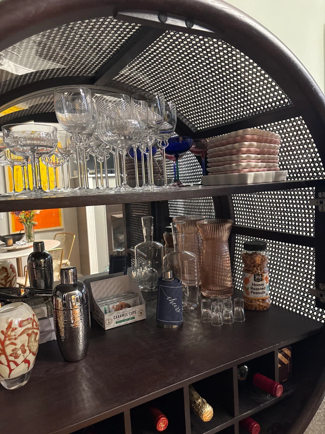 Crate and Barrel, Leanne Ford- Round Cane Door Bar Cabinet - photo 4