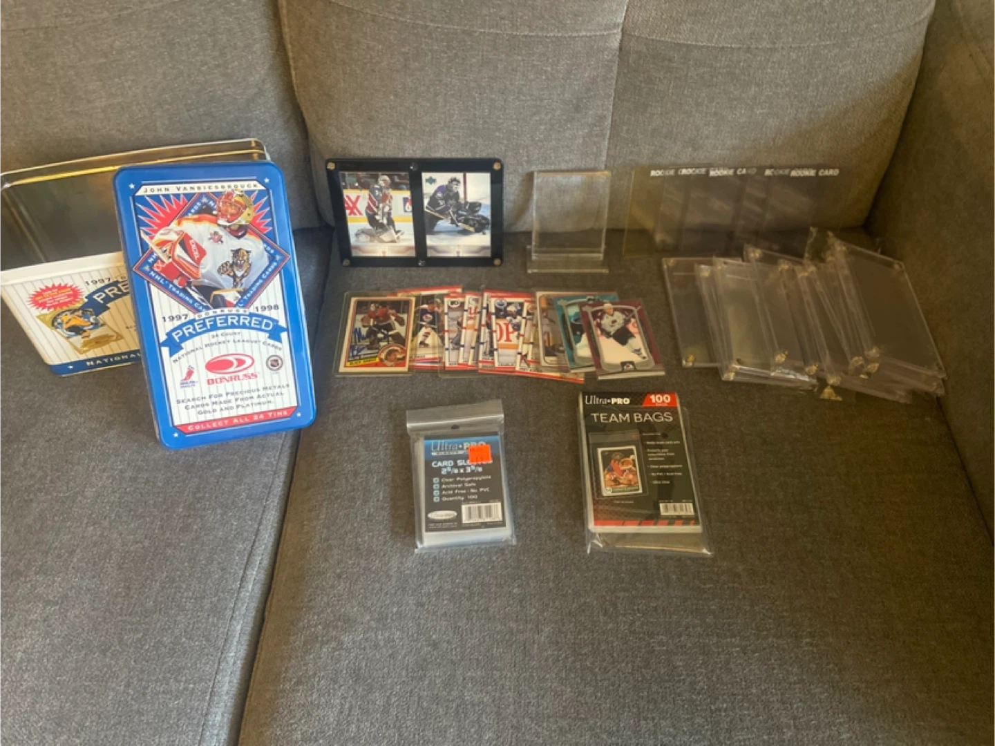Bundle of Hockey Cards and Card Supplies and Collectors Tin