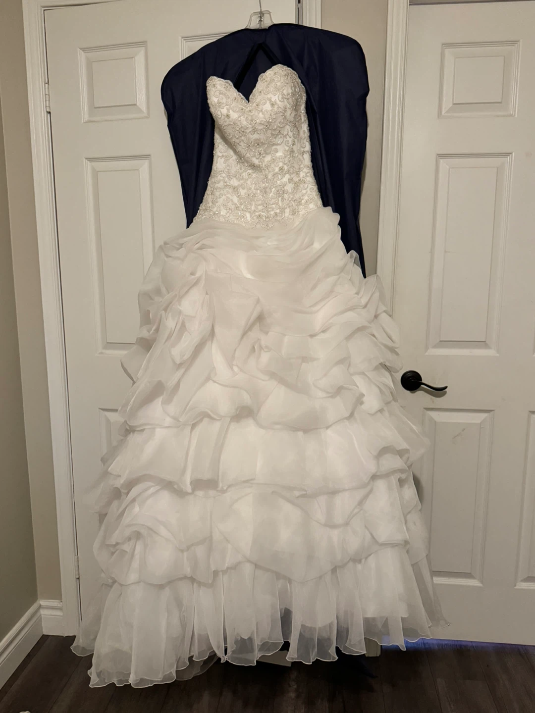 White Strapless Wedding Dress with Embellishments and Ruffles - photo 3