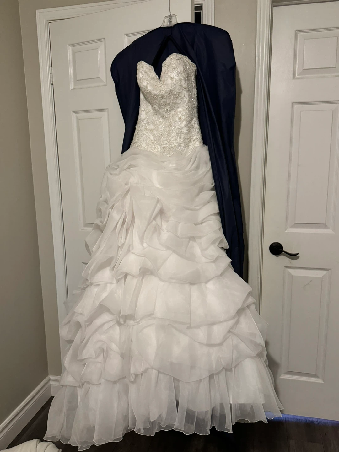 White Strapless Wedding Dress with Embellishments and Ruffles - photo 4