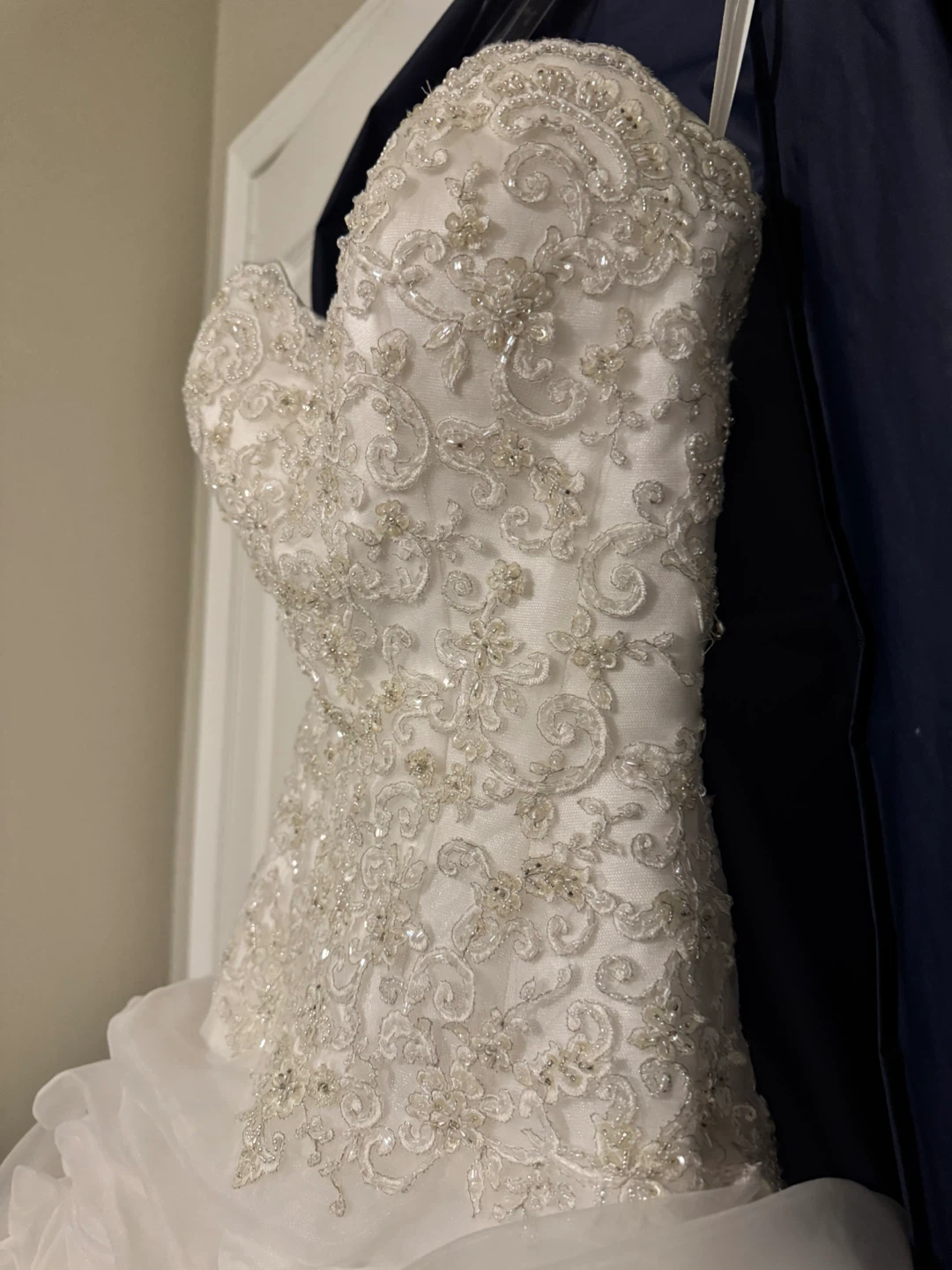 White Strapless Wedding Dress with Embellishments and Ruffles