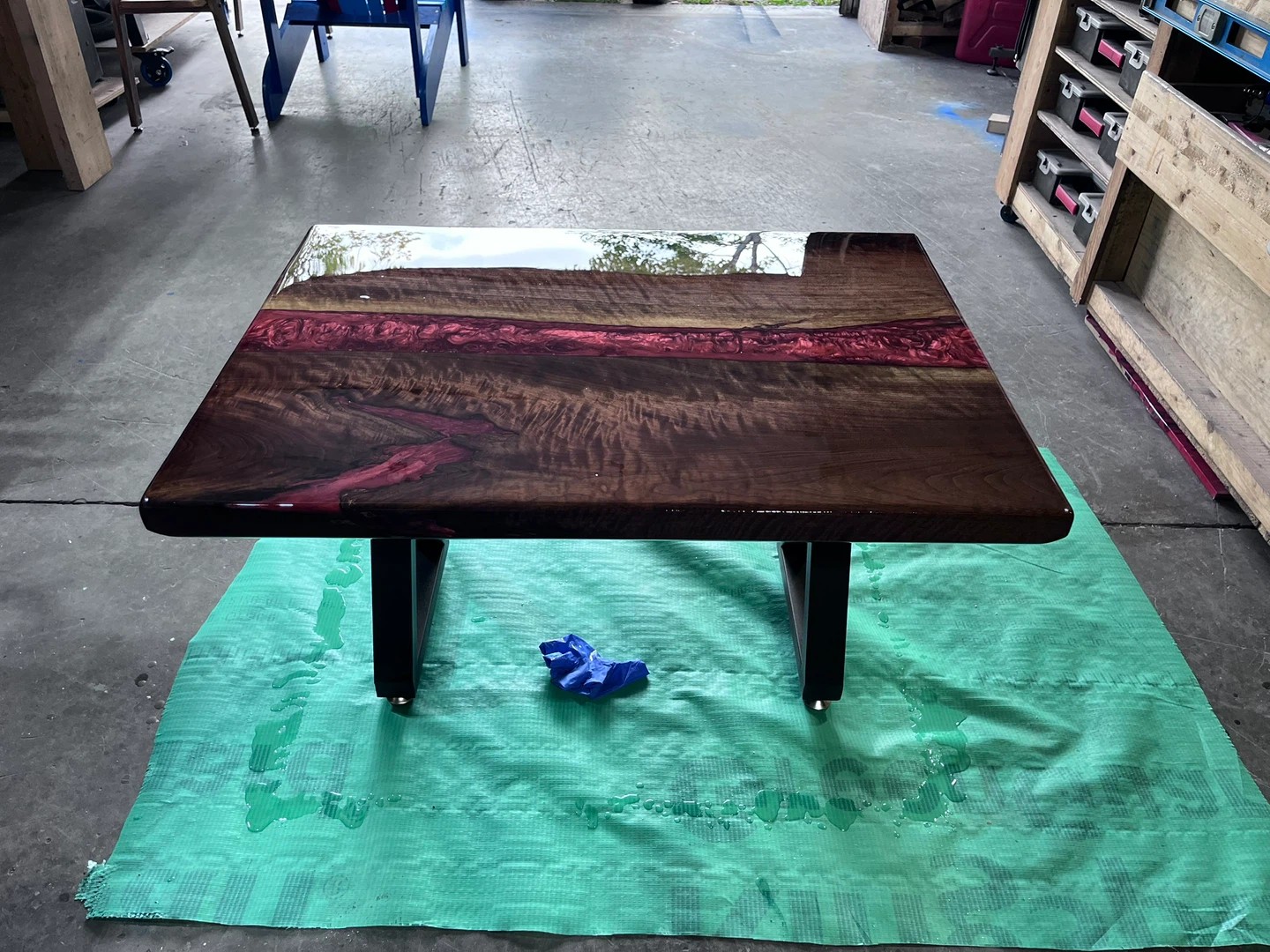 Live Edge dark walnut Wood and Red Resin Coffee Table - photo 3