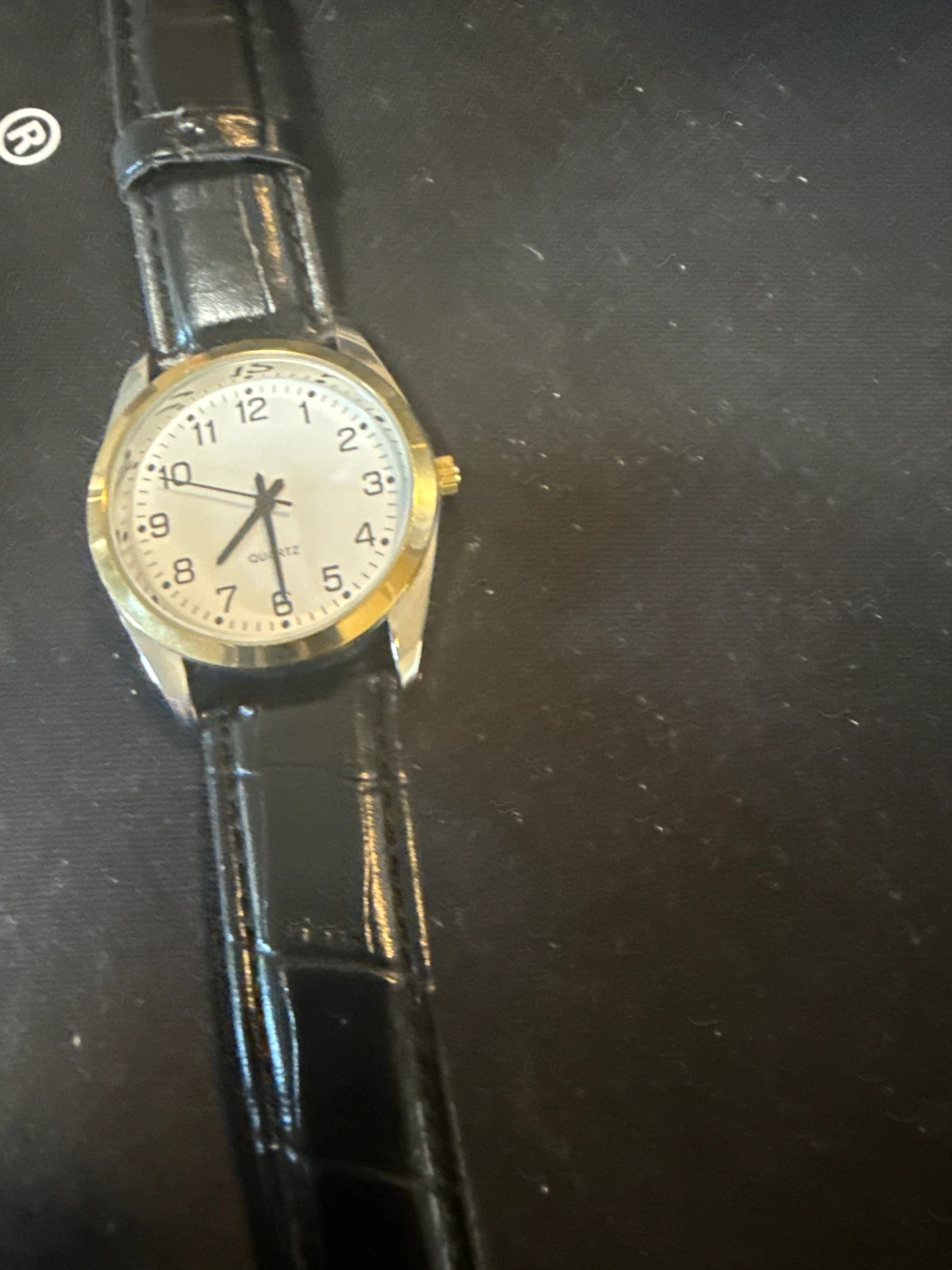Quartz Analog Watch with Black Leather Strap