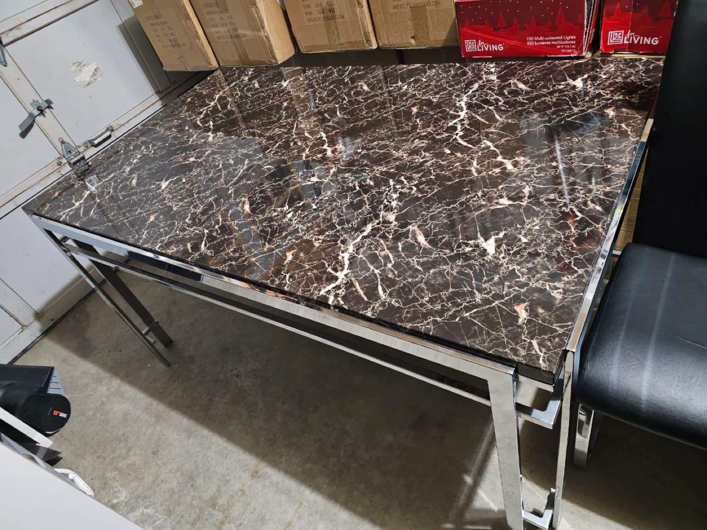 Marble Top Dining Table with 4 Black Chairs