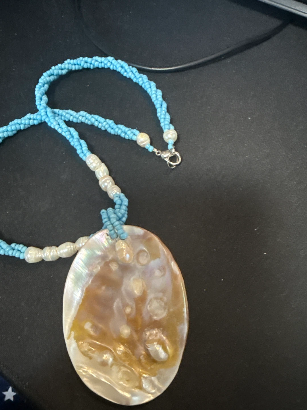 Beaded Necklace with Oval Shell Pendant - photo 2