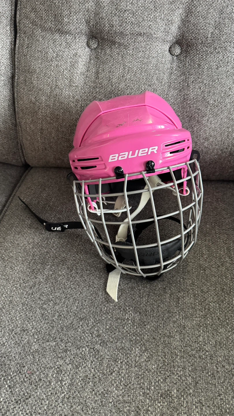 Bauer Pink Hockey Helmet with Cage