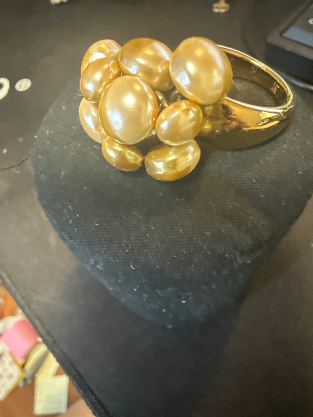 Gold Tone Ring with Pearl-like Accents - photo 2