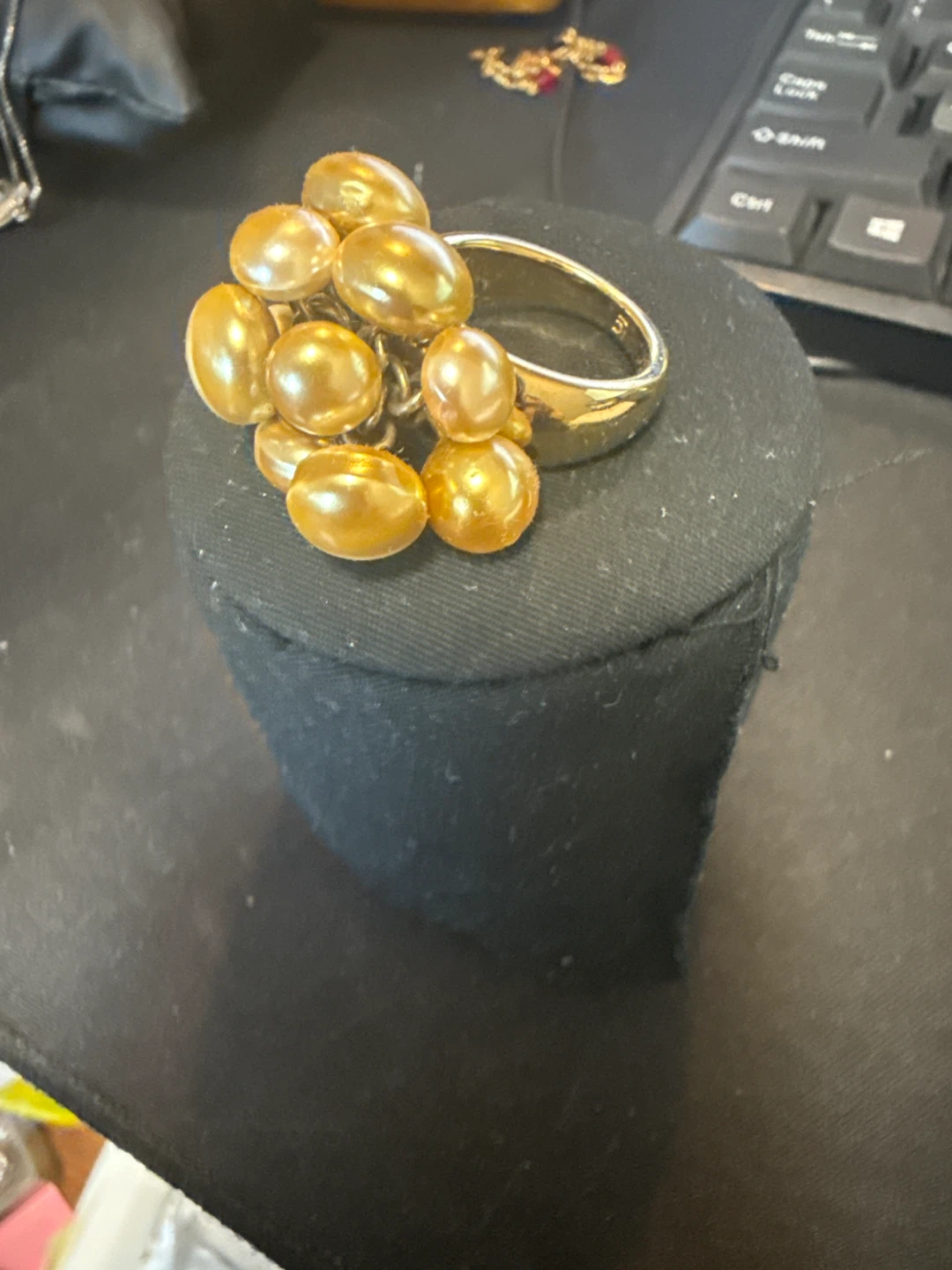 Gold Tone Ring with Pearl-like Accents