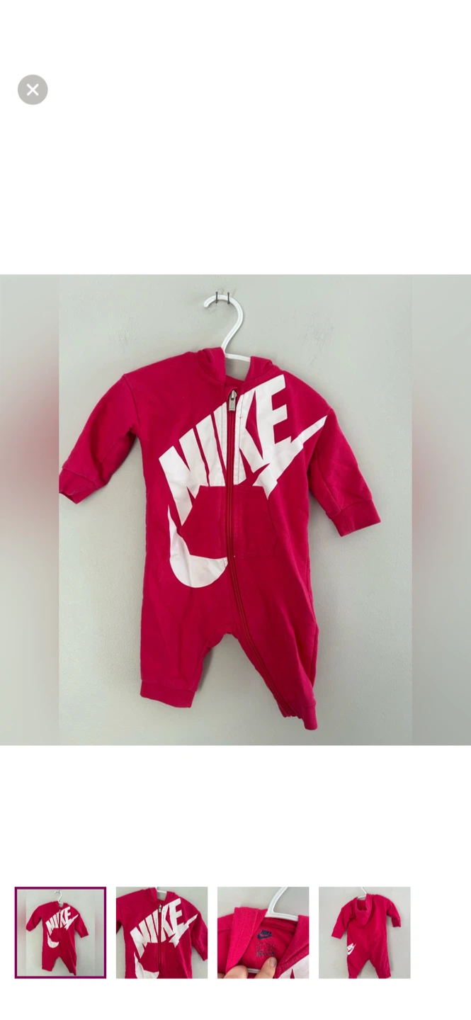 Baby Nike Pink Full Zip Hooded Romper 3-6M