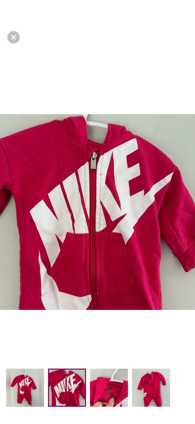 Baby Nike Pink Full Zip Hooded Romper 3-6M - photo 2