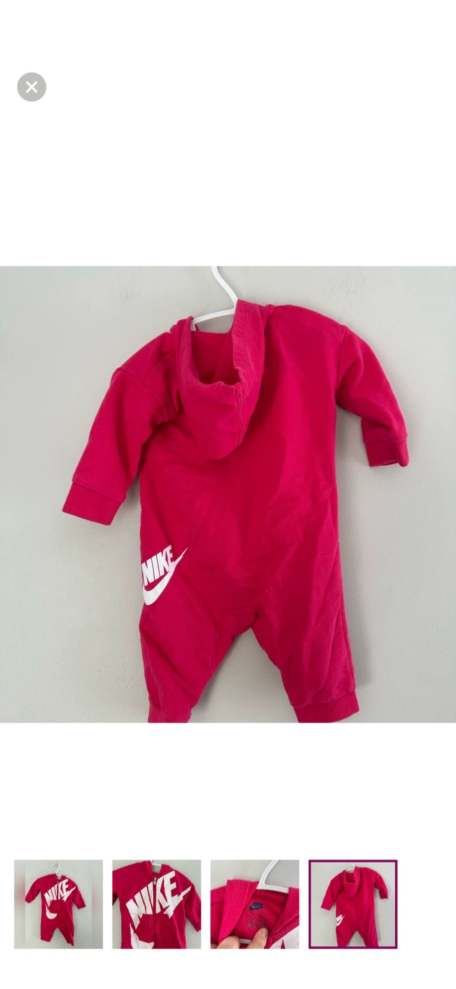 Baby Nike Pink Full Zip Hooded Romper 3-6M - photo 4