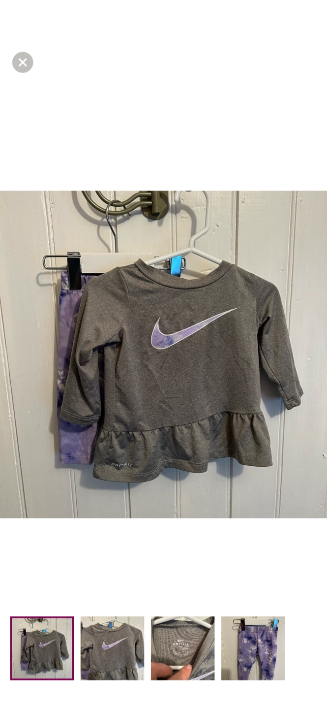Nike Dri-Fit Girls 6M Grey Long Sleeve Top & Purple Leggings Set