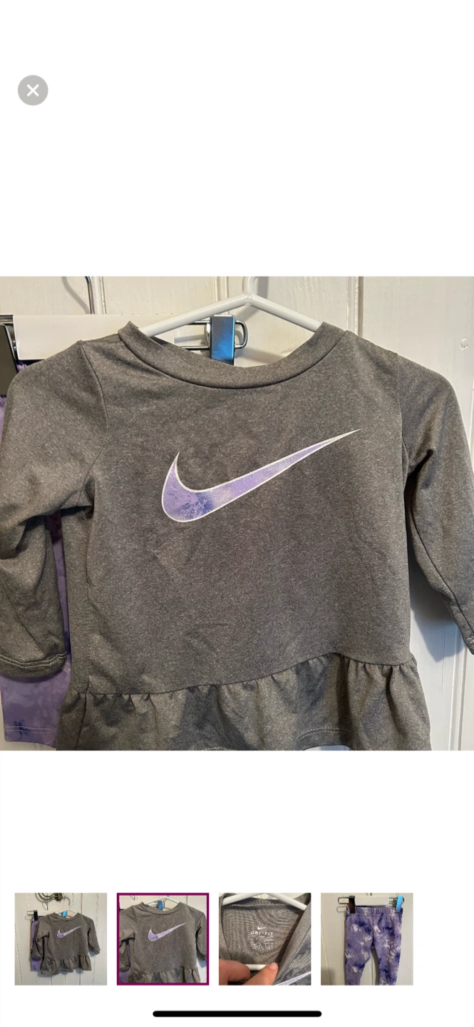 Nike Dri-Fit Girls 6M Grey Long Sleeve Top & Purple Leggings Set - photo 2