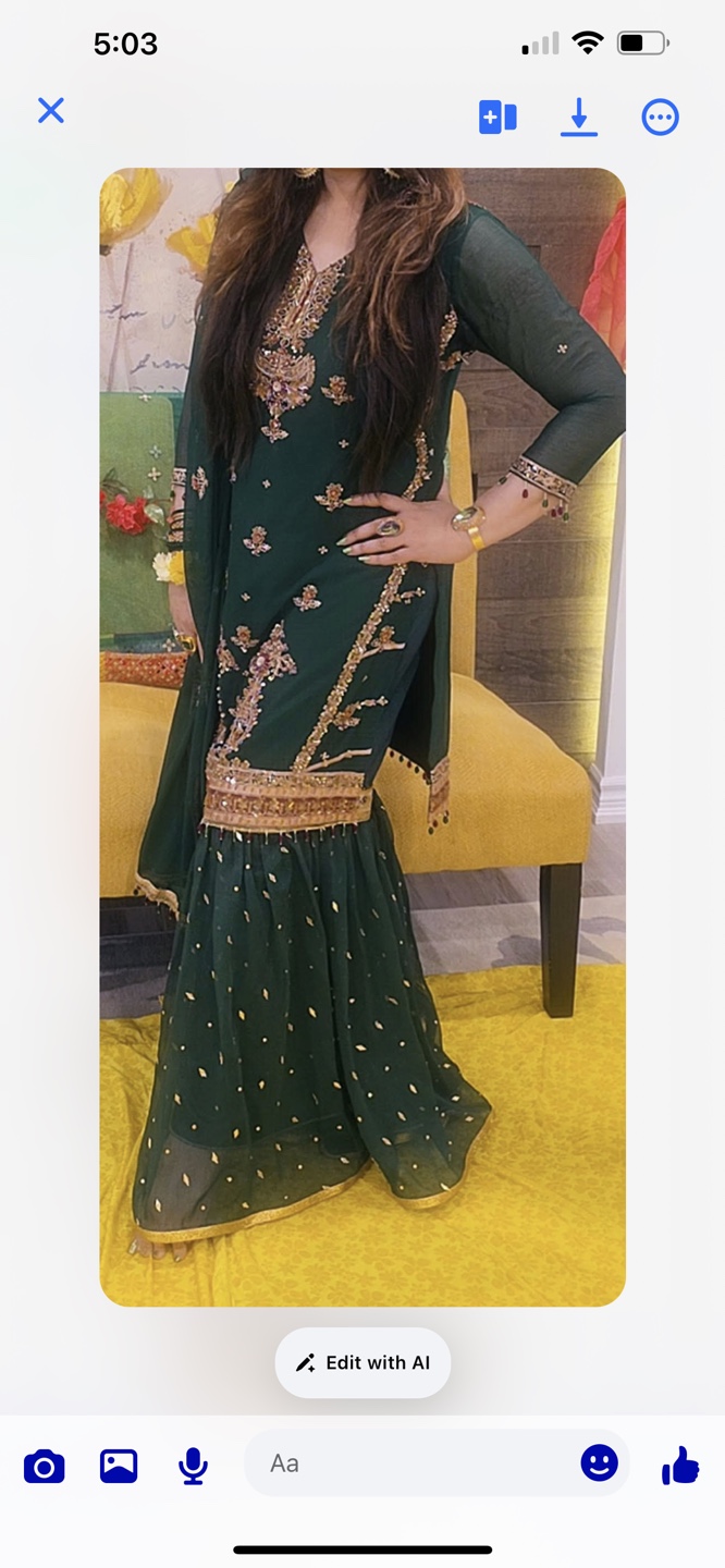 Women's Emerald Green Embroidered Sharara Outfit