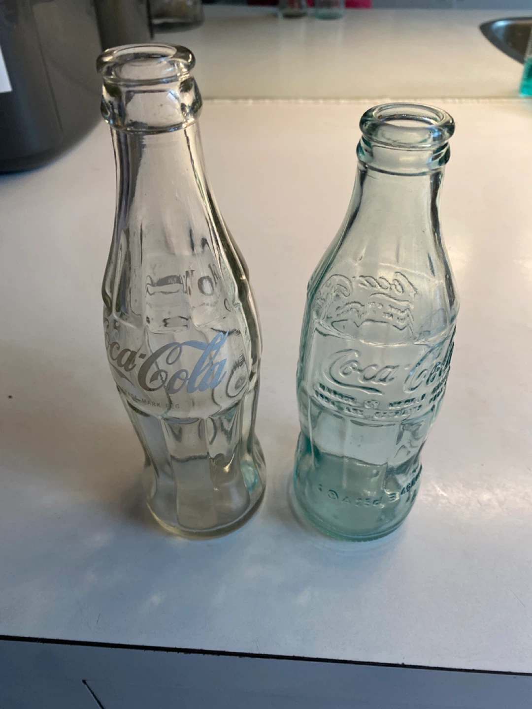 Coca-Cola Glass Bottles (2) - Clear & Blue