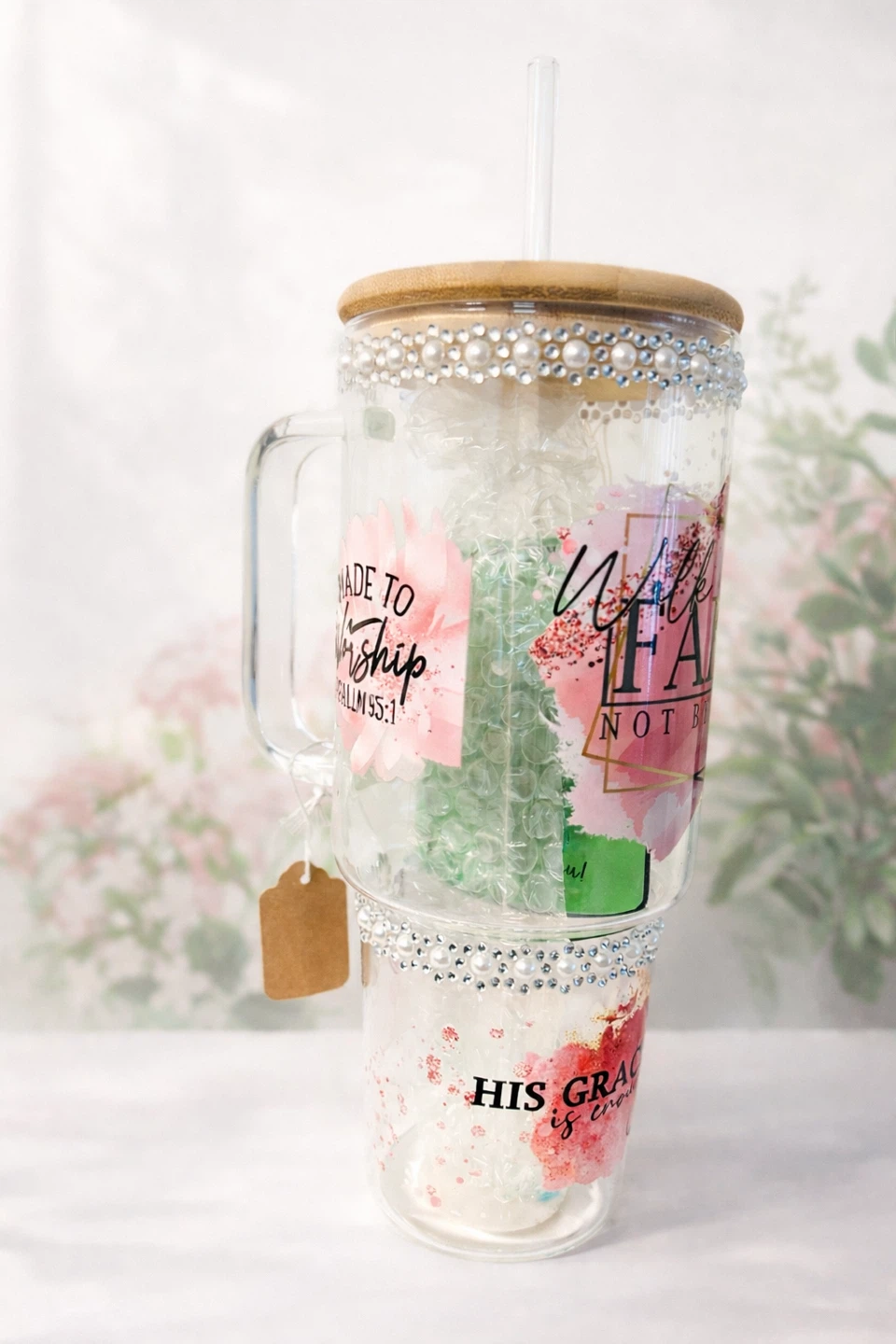 Faith Inspired Glass Tumbler with Handle - photo 2