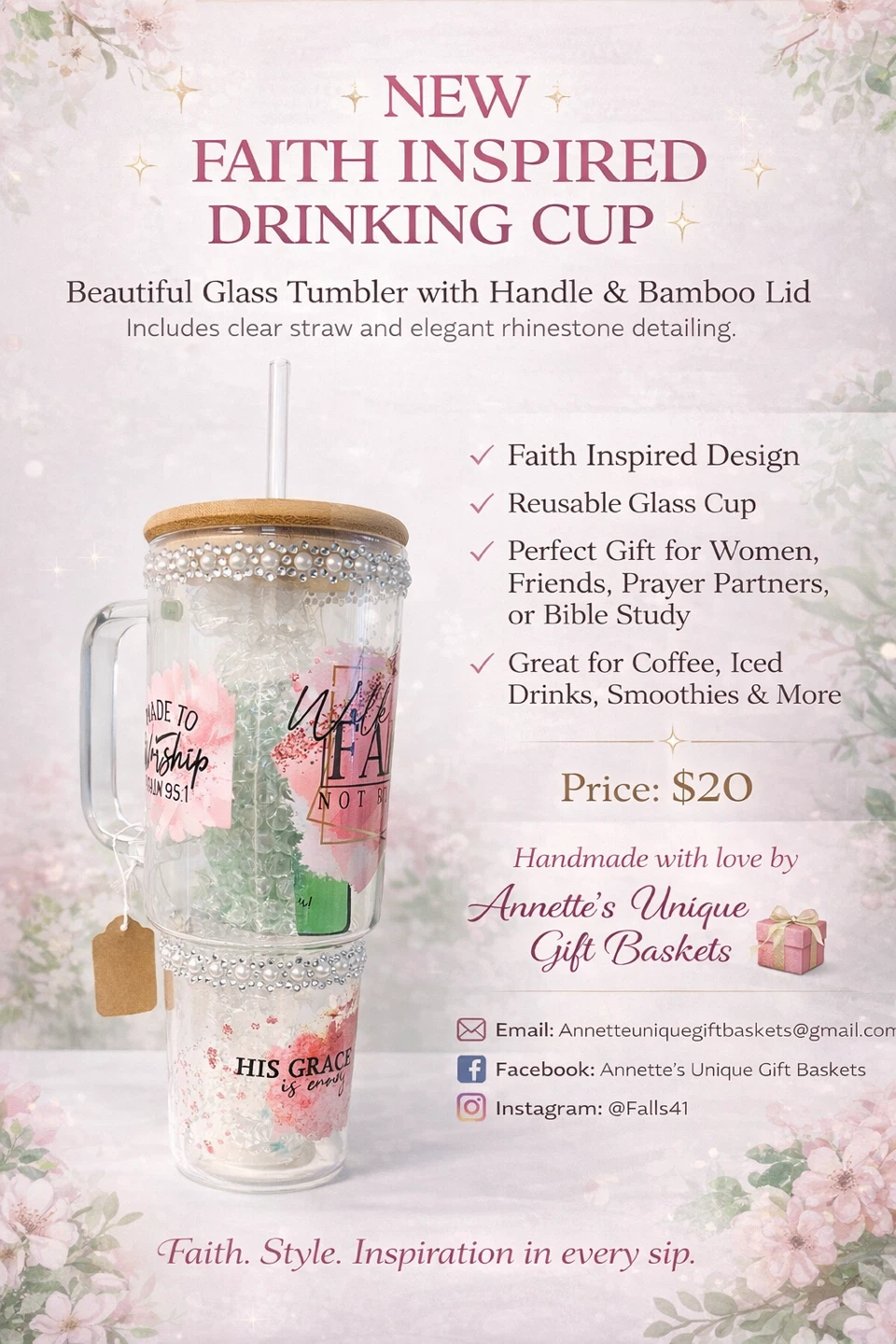 Faith Inspired Glass Tumbler with Handle